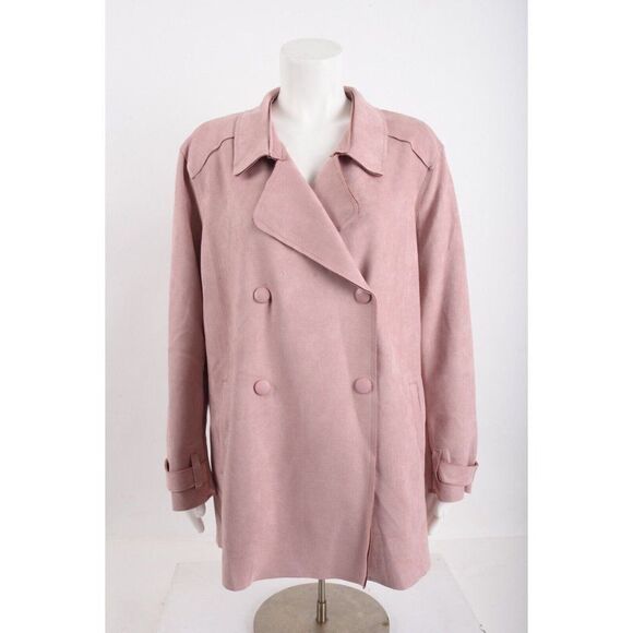 Slinky Brand Womens Faux Suede Jacket Coat Pink Mauve Double Breasted XL - Picture 1 of 6